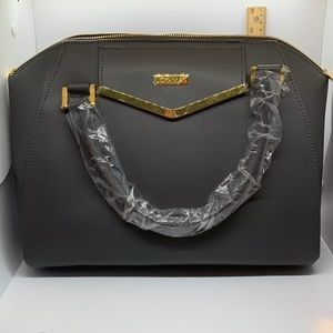 Joy and Iman handbag with matching crossbody Grey With Gold Accent, 2 pieces